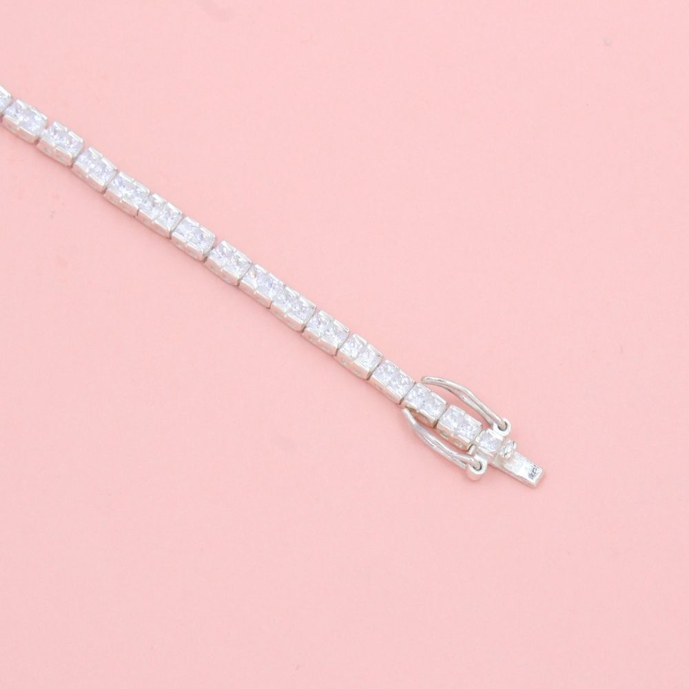 Pulsera de Plata .925 Tejido Estilo Tenis con Eslabones de Doble Zirconia mod. 1107