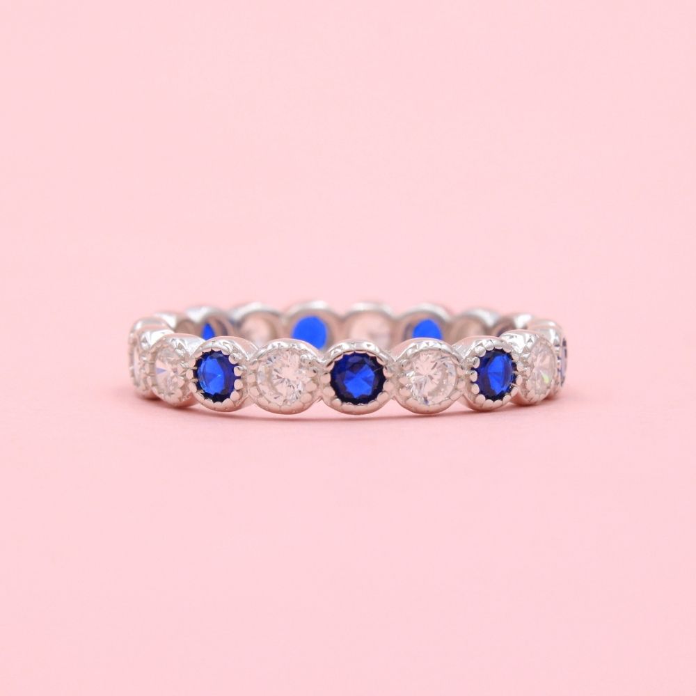 Anillo de Plata .925 Churumbela con Zirconias Color Azul Zafiro y Verde Esmeralda mod. 1363