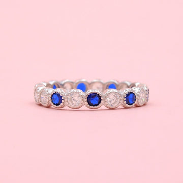 Anillo de Plata .925 Churumbela con Zirconias Color Azul Zafiro y Verde Esmeralda mod. 1363