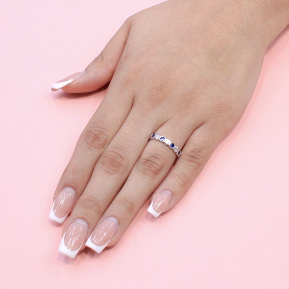 Anillo de Plata .925 Churumbela con Zirconias Color Azul Zafiro y Verde Esmeralda mod. 1363