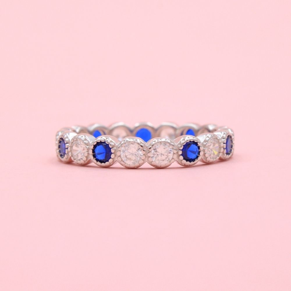 Anillo de Plata .925 Churumbela con Zirconias Color Azul Zafiro y Verde Esmeralda mod. 1363