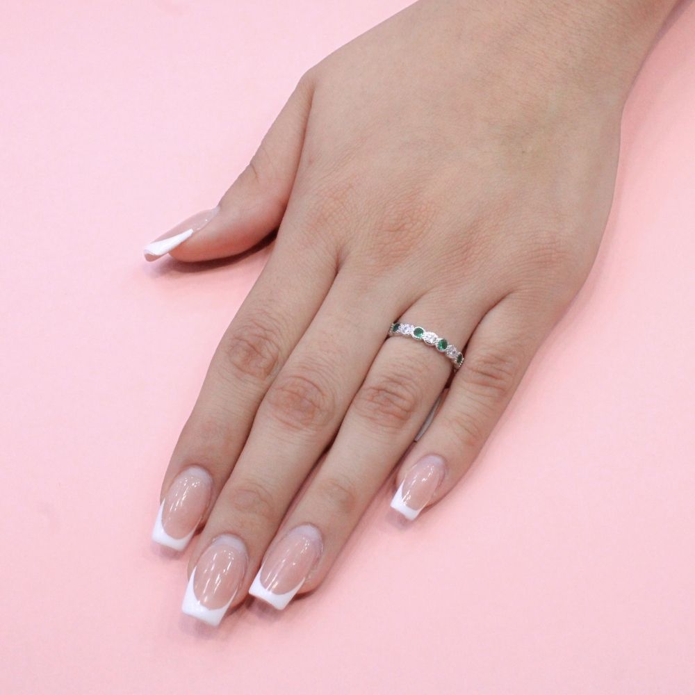 Anillo de Plata .925 Churumbela con Zirconias Color Azul Zafiro y Verde Esmeralda mod. 1363