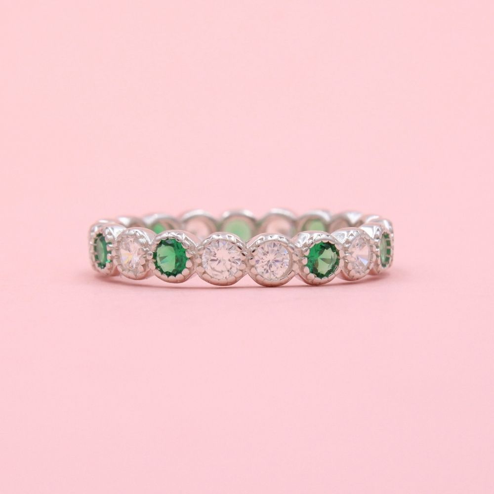 Anillo de Plata .925 Churumbela con Zirconias Color Azul Zafiro y Verde Esmeralda mod. 1363