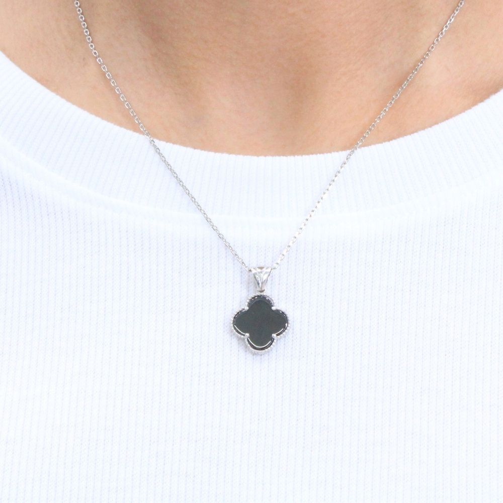 Gargantilla de Plata .925 con Trébol Oscuro de Ónix mod. 1020