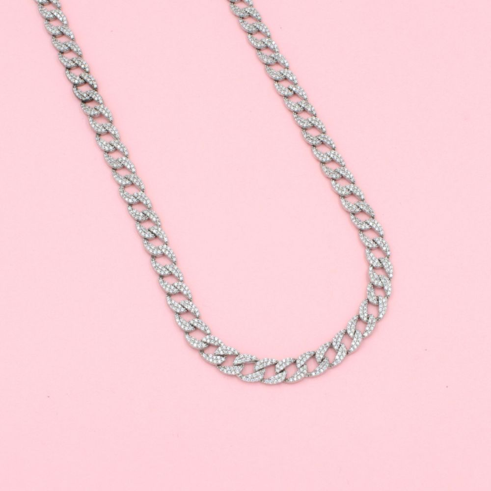 Cadena Especial de Tejido Barbado Hueco con Broche Fino Incrustada con Zirconias mod. 0764