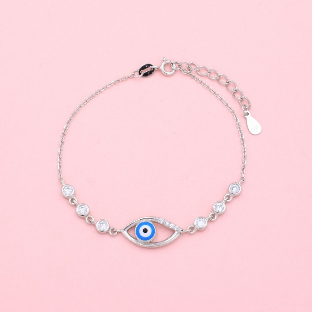 Pulsera de Plata .925 de Tejido Fino con Diseño de Ojo Turco y Zirconias mod. 1331