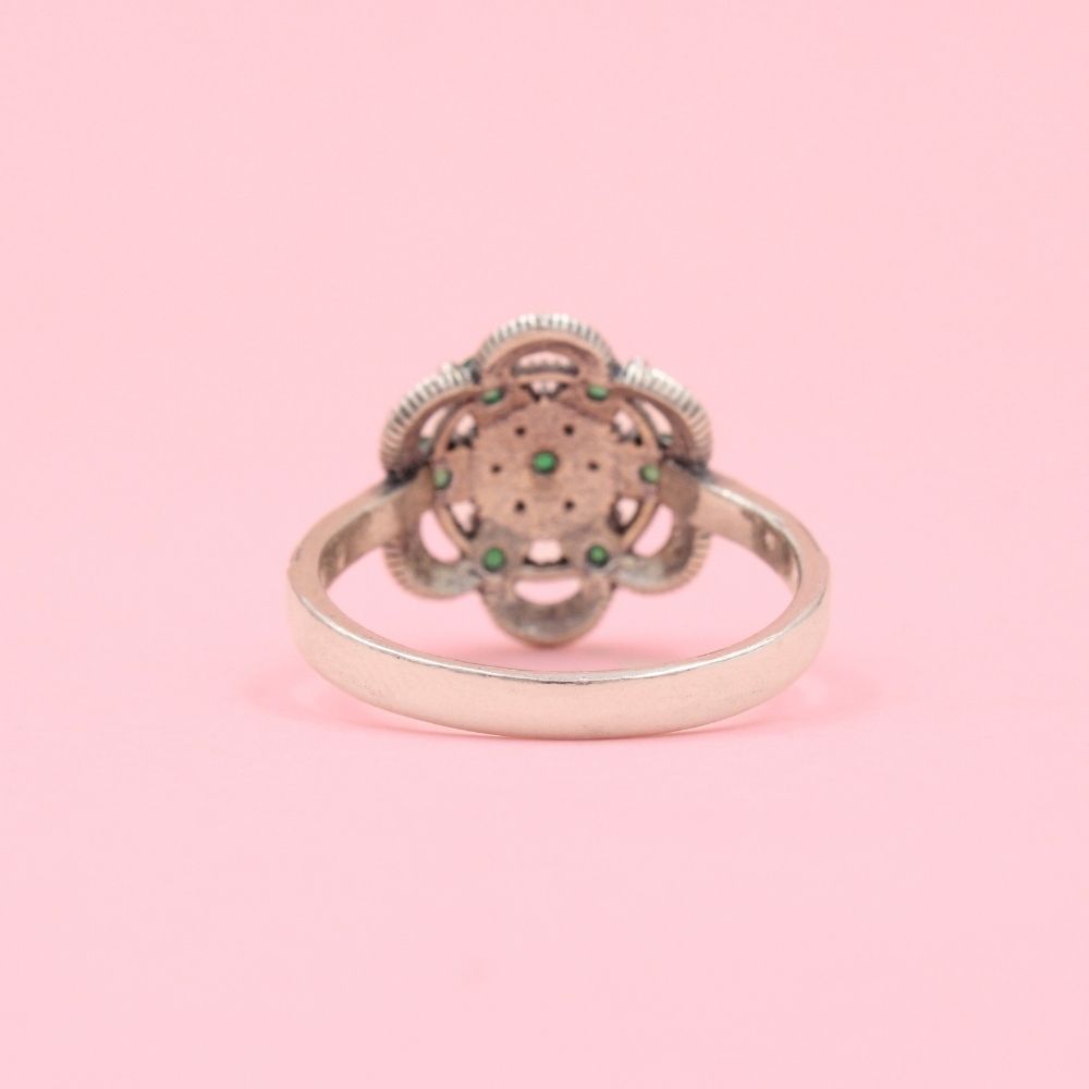 Anillo para Dama Plata .925 Con Diseño de Flor Incrustado de Marquesita mod. 1168