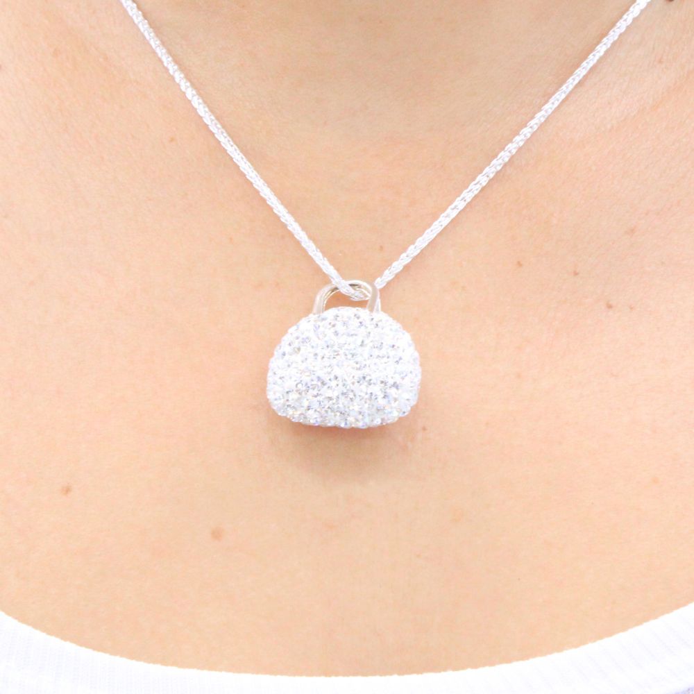 Dije de Dama Plata .925 Diseño de Bolsa con Incrustación de Zirconias mod. 1154