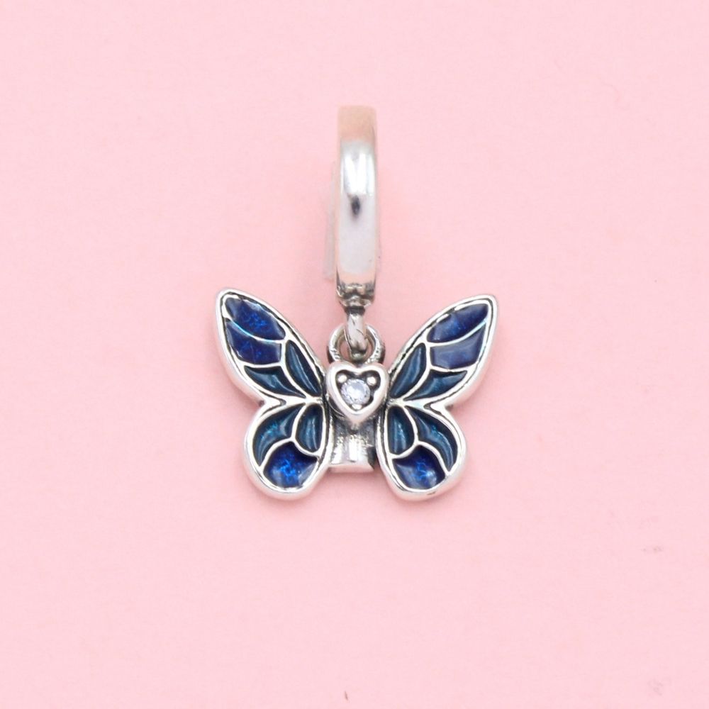 Charm de Plata .925 Mariposa Azul con Centro de Zirconia Brillante mod. 1330