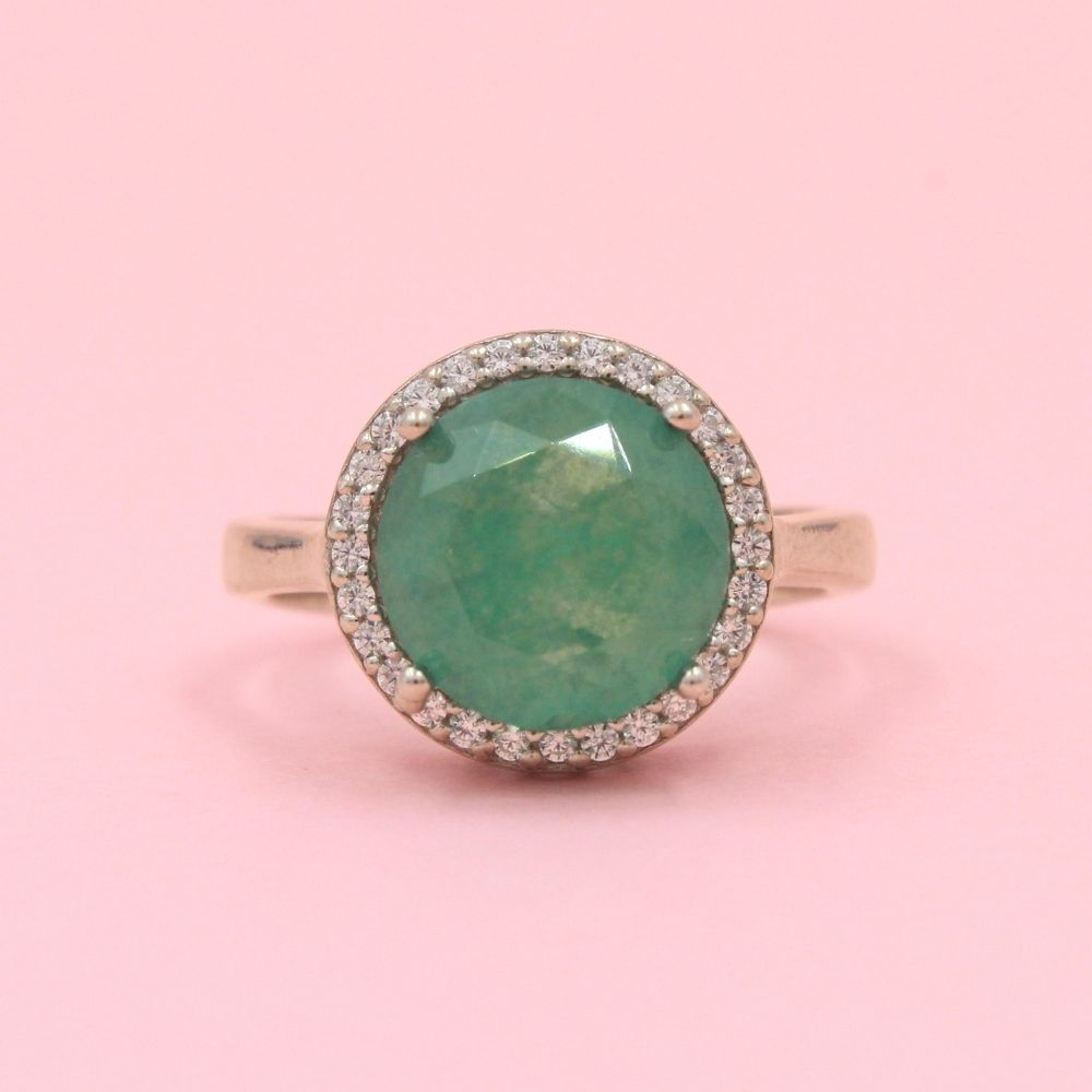 Anillo Especial con Zirconia Redonda Color Verde Aventurina mod. 0741