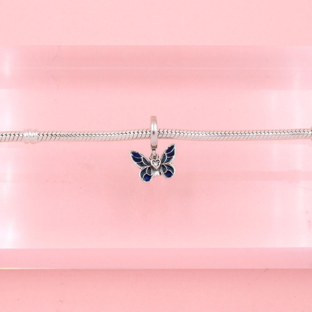 Charm de Plata .925 Mariposa Azul con Centro de Zirconia Brillante mod. 1330