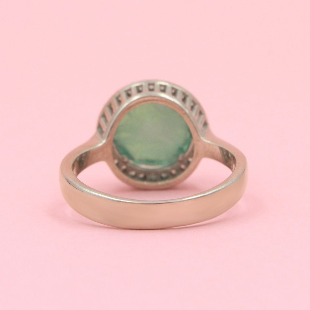 Anillo Especial con Zirconia Redonda Color Verde Aventurina mod. 0741