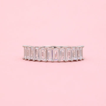 Anillo de Plata .925 Media Churumbela con Zirconias Baguette y Diseño de Doble Línea mod. 1366