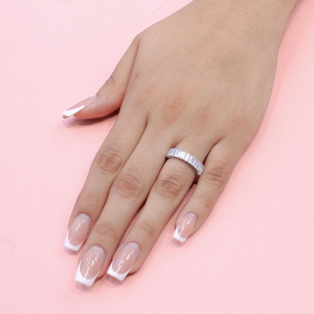 Anillo de Plata .925 Media Churumbela con Zirconias Baguette y Diseño de Doble Línea mod. 1366