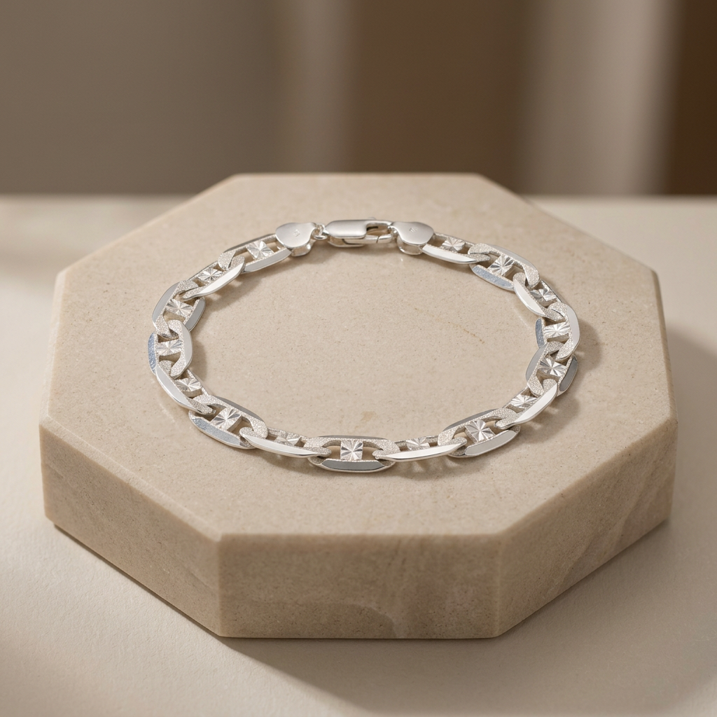 Pulsera de Plata .925. Con Tejido de Navaja y Diseño de Estrella mod. 3231