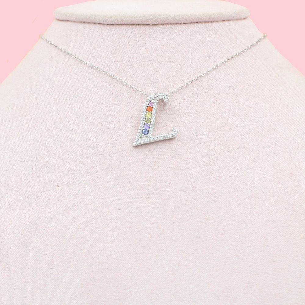 Gargantilla de Plata .925 con Dije de Letra L Incrustado con Zirconias mod. 1076