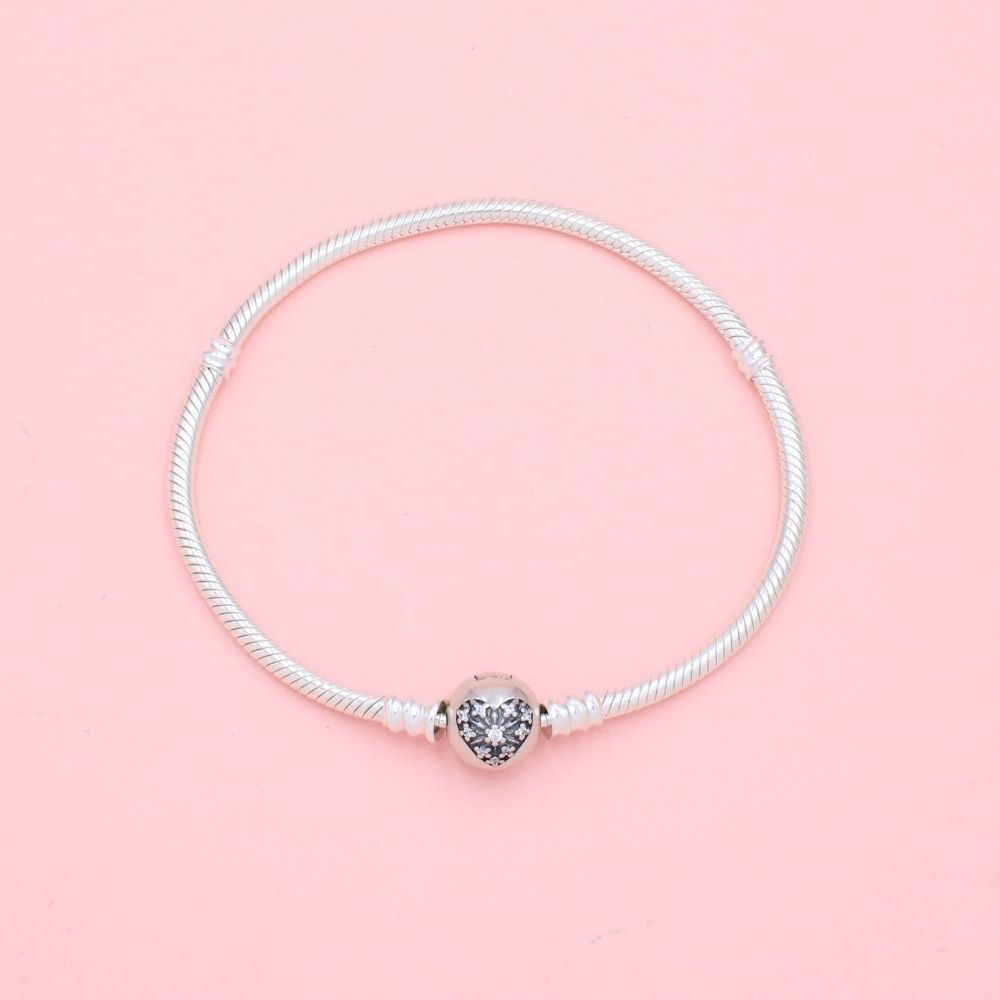 Pulsera Especial de Plata .925 Tejido Cola de Ratón con Broche de Corazón con Zirconias mod. 1285