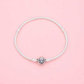 Pulsera Especial de Plata .925 Tejido Cola de Ratón con Broche de Corazón con Zirconias mod. 1285