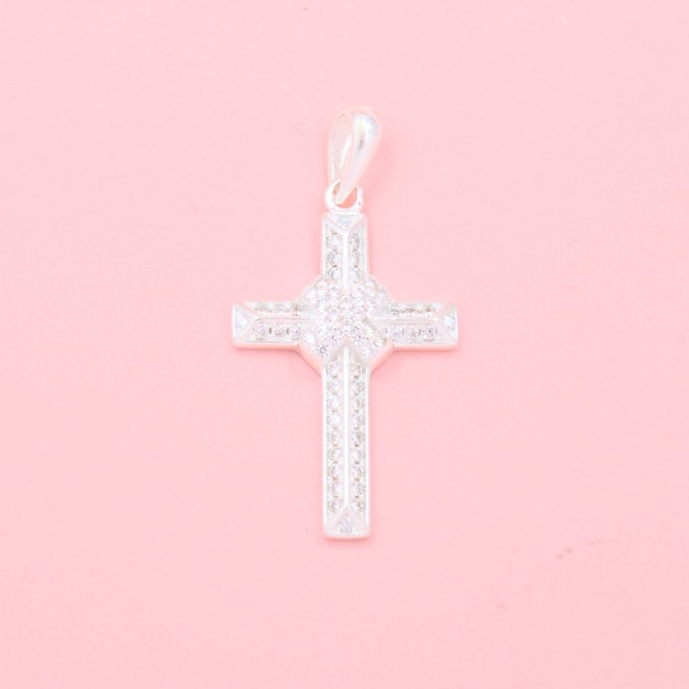 Cruz de Plata .925 Diseño Brillante con Incrustación de Zirconias mod. 1113