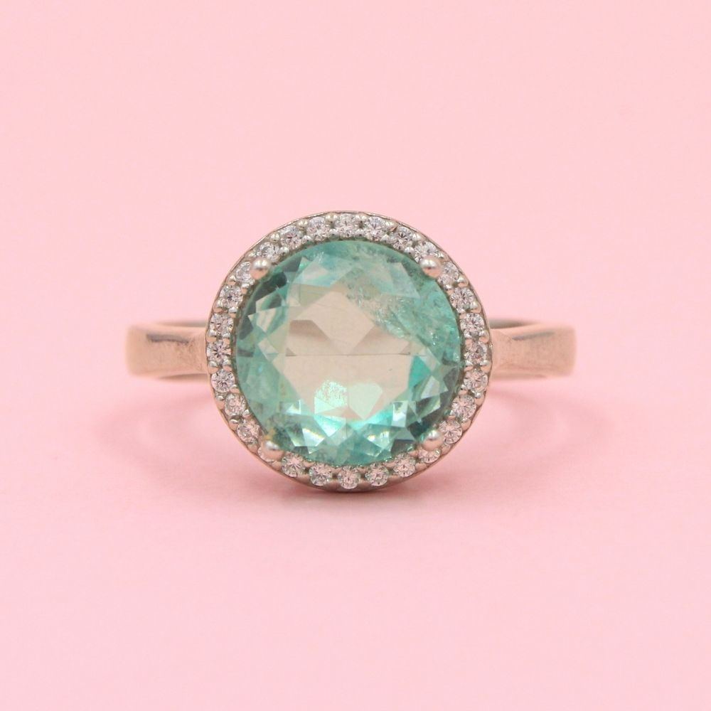 Anillo Especial con Zirconia Redonda Color Verde Zafiro mod. 0745