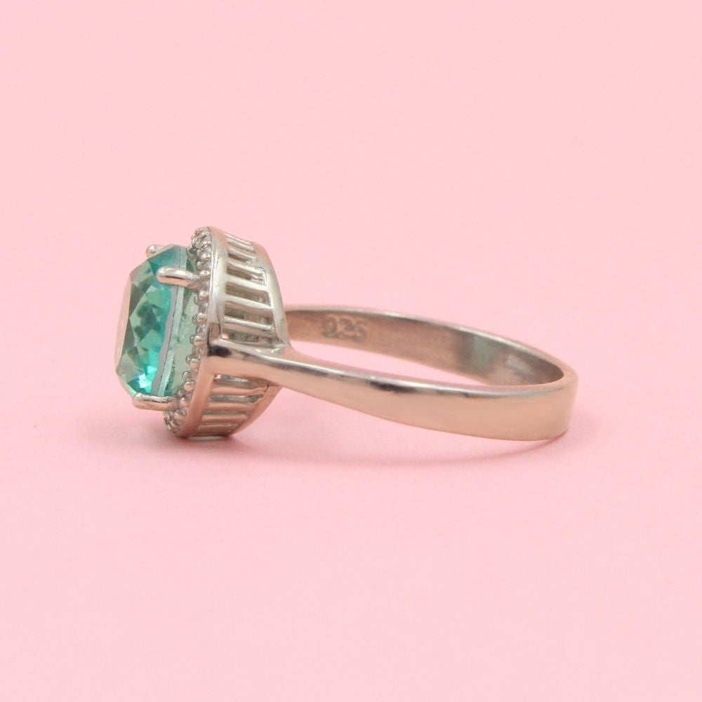 Anillo Especial con Zirconia Redonda Color Verde Zafiro mod. 0745