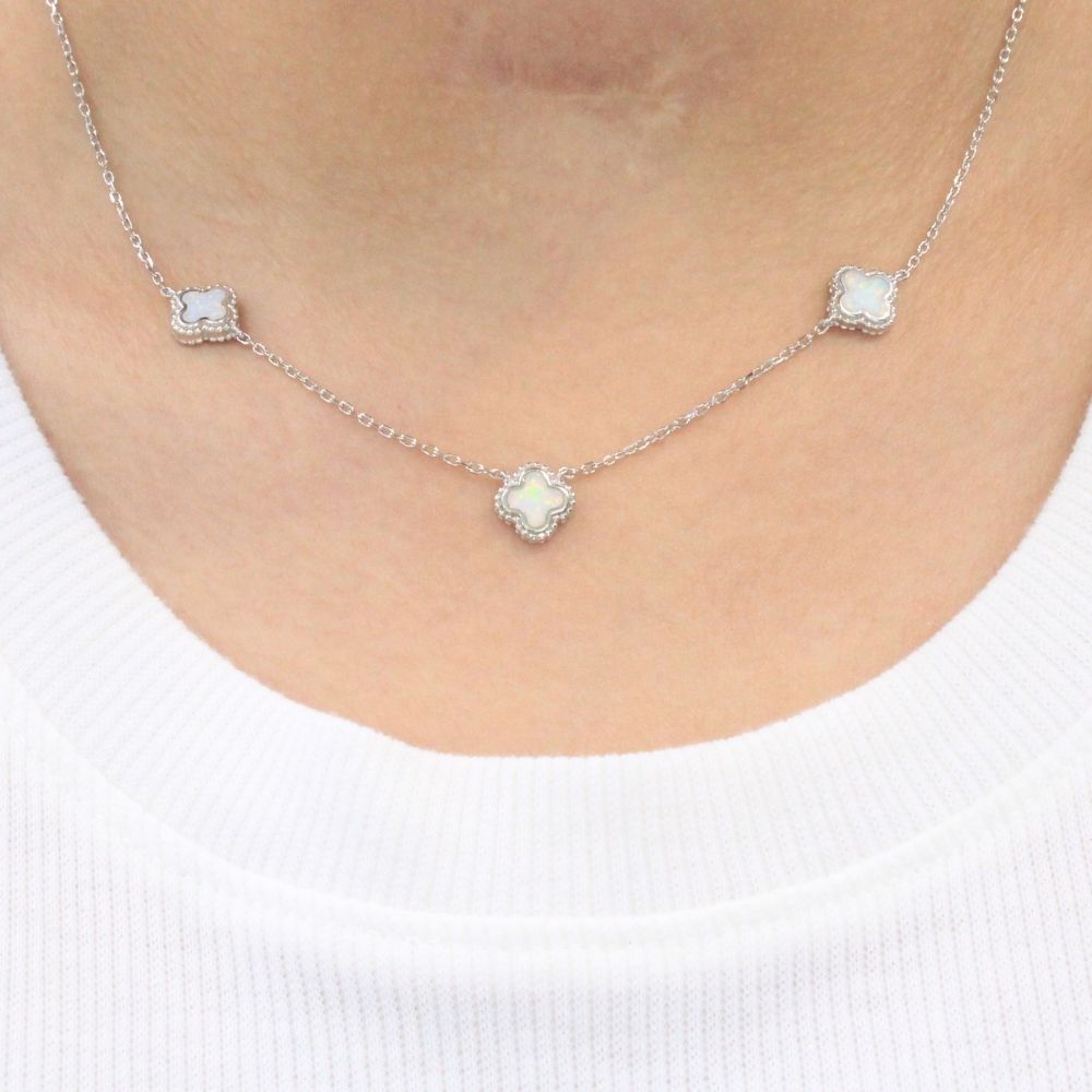 Gargantilla de Plata .925 Tréboles con Madre Perla mod. 1184