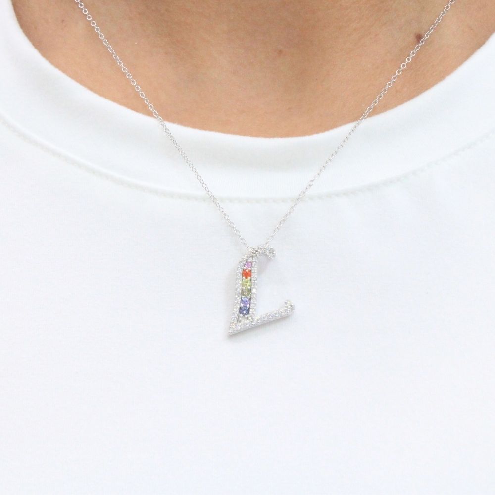 Gargantilla de Plata .925 con Dije de Letra L Incrustado con Zirconias mod. 1076