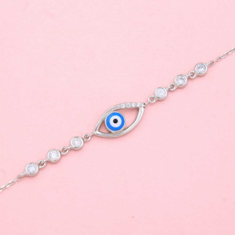Pulsera de Plata .925 de Tejido Fino con Diseño de Ojo Turco y Zirconias mod. 1331