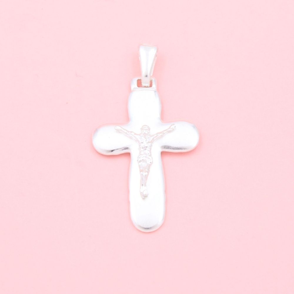 Crucifijo de Plata .925 en Diseño Liso y Brillante con Puntas Ovales mod. 1116