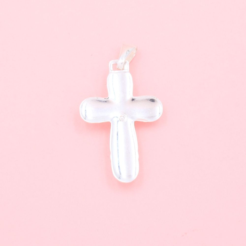 Crucifijo de Plata .925 en Diseño Liso y Brillante con Puntas Ovales mod. 1116