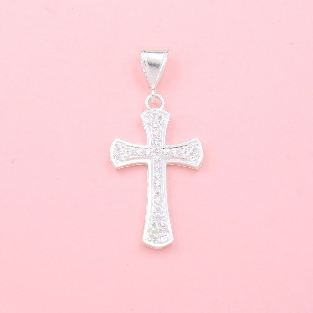 Cruz de Plata .925 con Puntas Onduladas e Incrustada con Zirconias mod. 1118