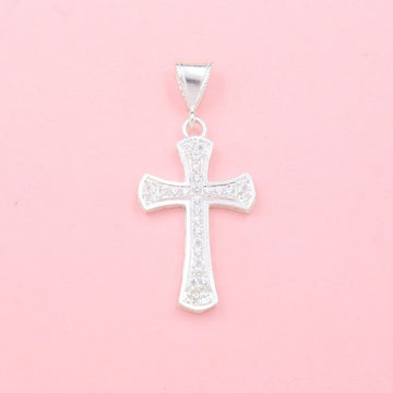 Cruz de Plata .925 con Puntas Onduladas e Incrustada con Zirconias mod. 1118