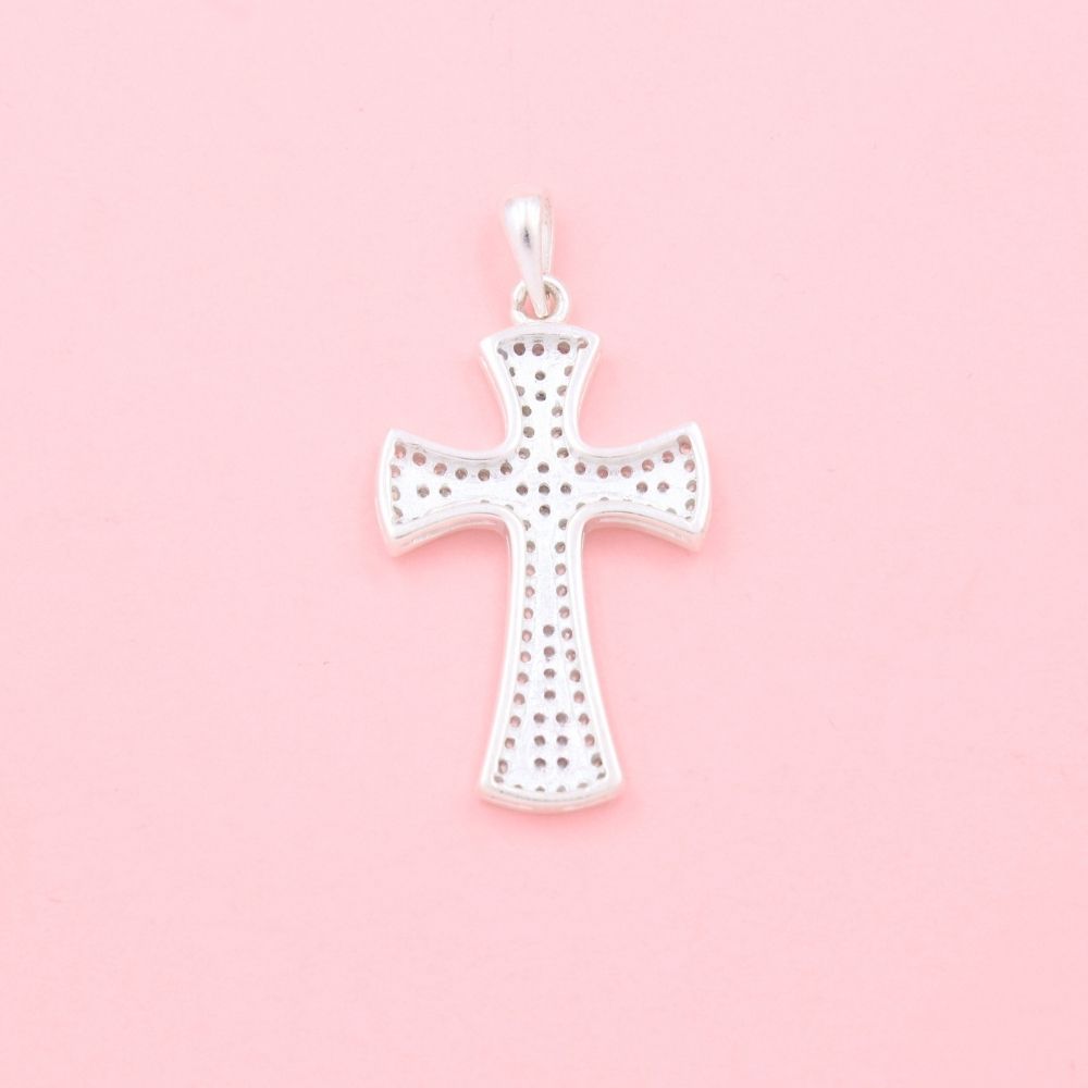 Cruz de Plata .925 con Puntas Onduladas e Incrustada con Zirconias mod. 1118