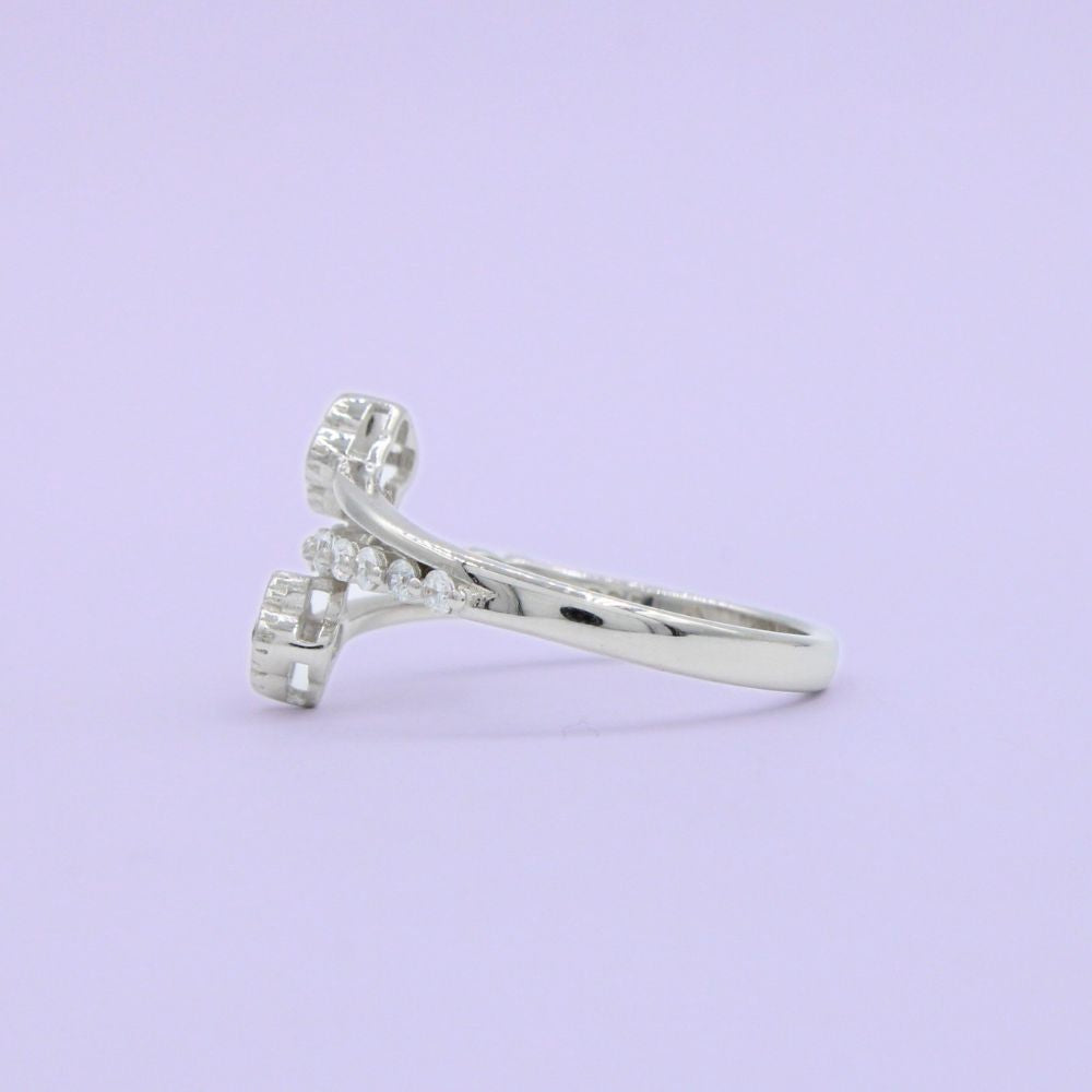 Anillo de Plata .925 Doble con Diseño de Trébol Incrustado de Ónix mod. 1397