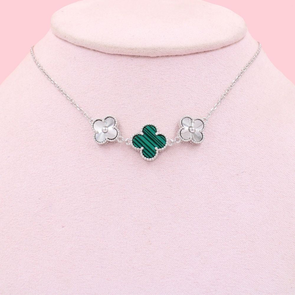 Gargantilla de Plata .925 con Trébol de Malaquita y Diamantado mod. 1021