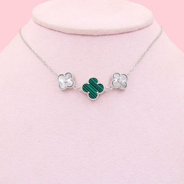 Gargantilla de Plata .925 con Trébol de Malaquita y Diamantado mod. 1021