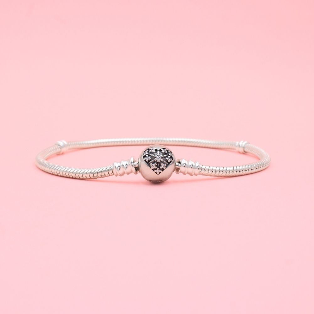 Pulsera Especial de Plata .925 Tejido Cola de Ratón con Broche de Corazón con Zirconias mod. 1285