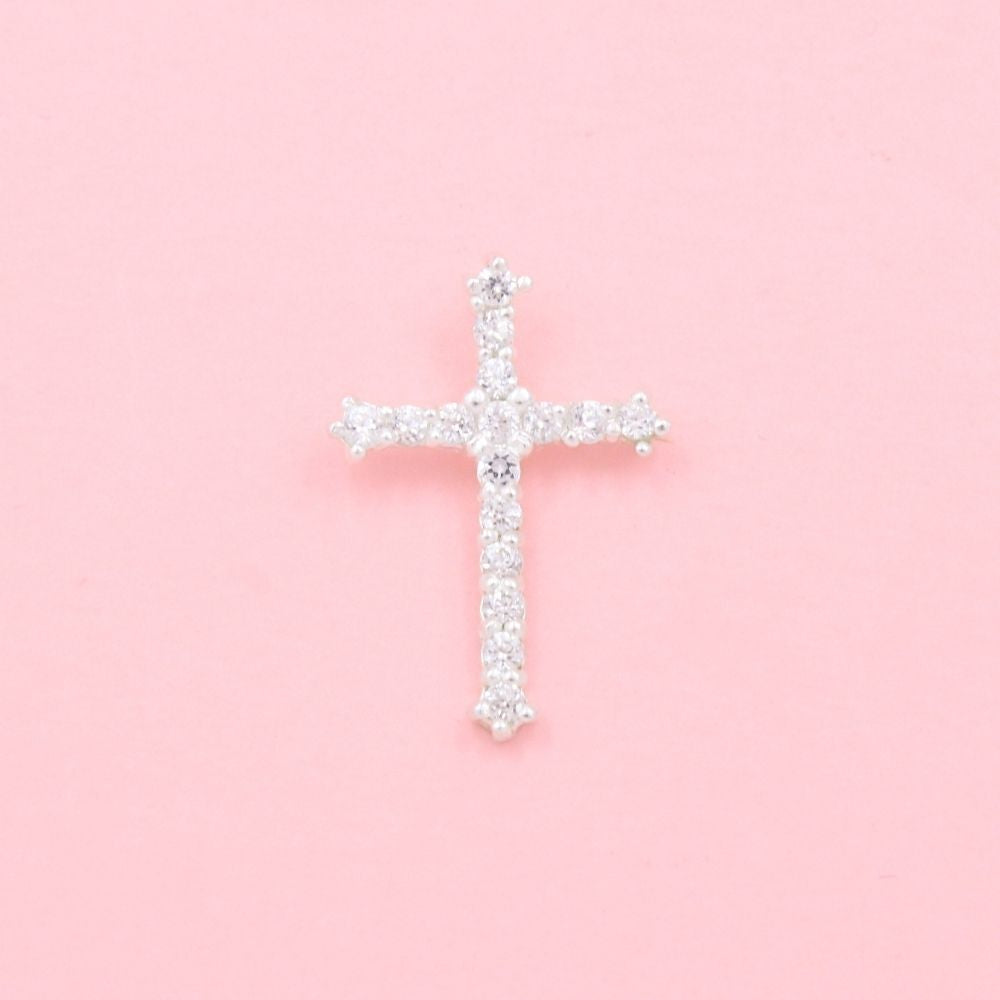 Cruz de Plata .925 con Broche Unido e Incrustación de Zirconias mod. 1121