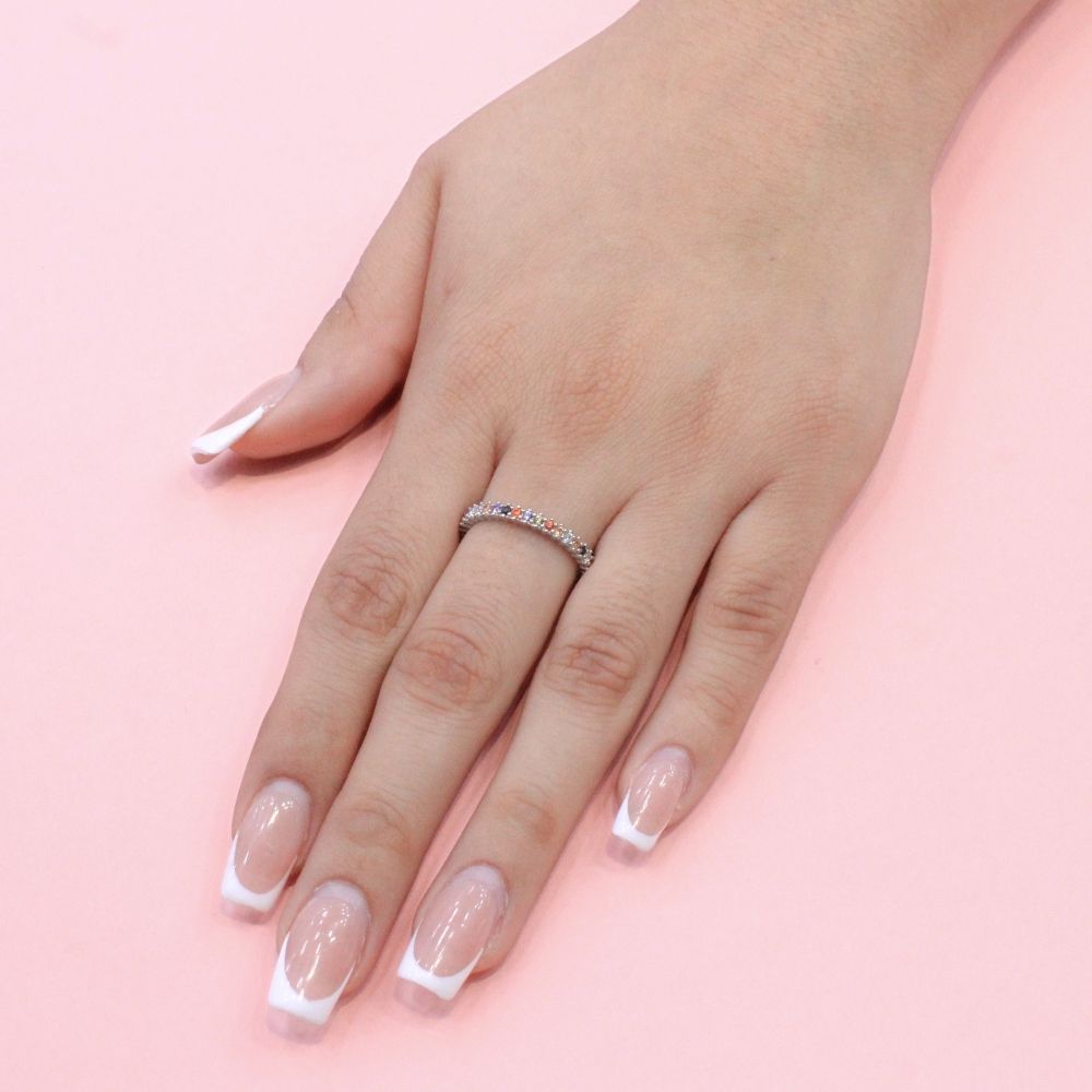 Anillo de Plata .925 Churumbela Fina con Incrustación de Zirconias de Colores mod. 1376
