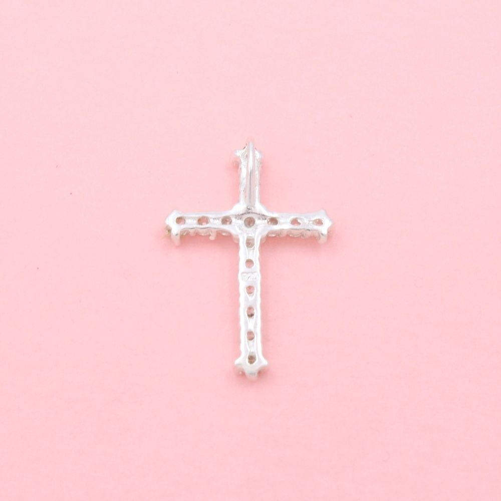 Cruz de Plata .925 con Broche Unido e Incrustación de Zirconias mod. 1121