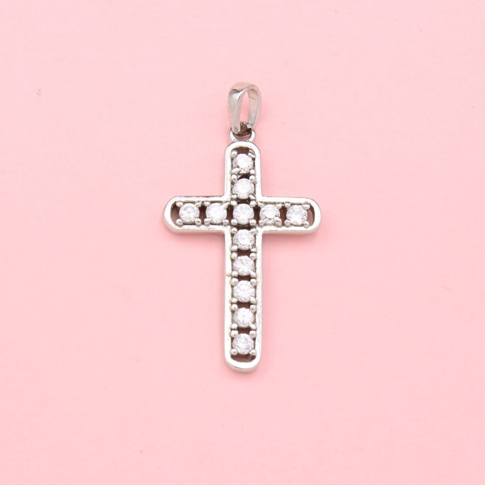 Cruz de Plata .925 con Zirconias Finas Biseladas mod. 1122