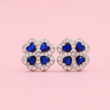 Arete Plata .925 Elegante en Forma de Trébol con Zirconias de Color Azul Rey mod. 1438