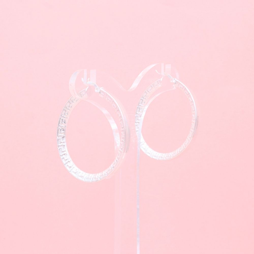 Arracada de Plata .925 Diseño Especial Hueco con Grabado de Grecas mod. 1053