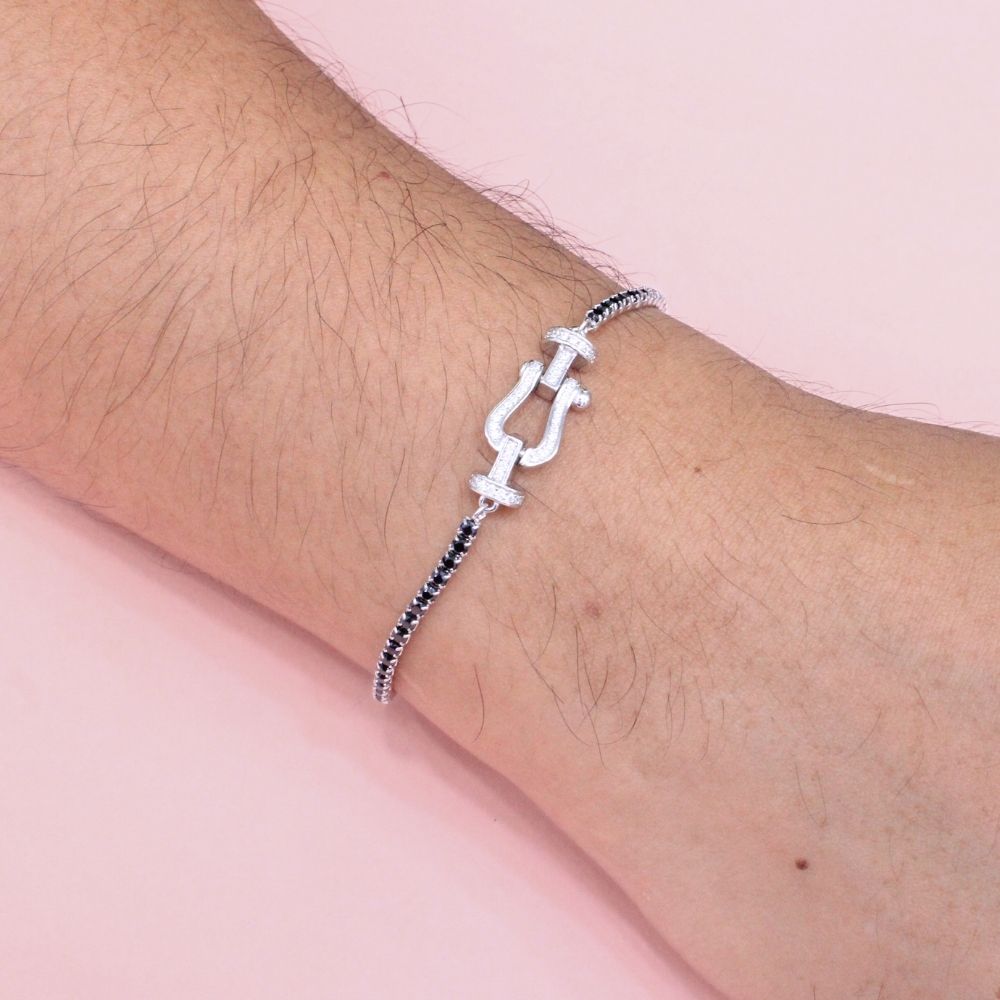 Pulsera de Plata .925 Tejido Tenis con Diseño Brillante Incrustado con Zirconia Oscura mod. 1379