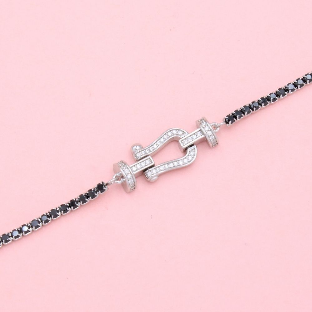 Pulsera de Plata .925 Tejido Tenis con Diseño Brillante Incrustado con Zirconia Oscura mod. 1379