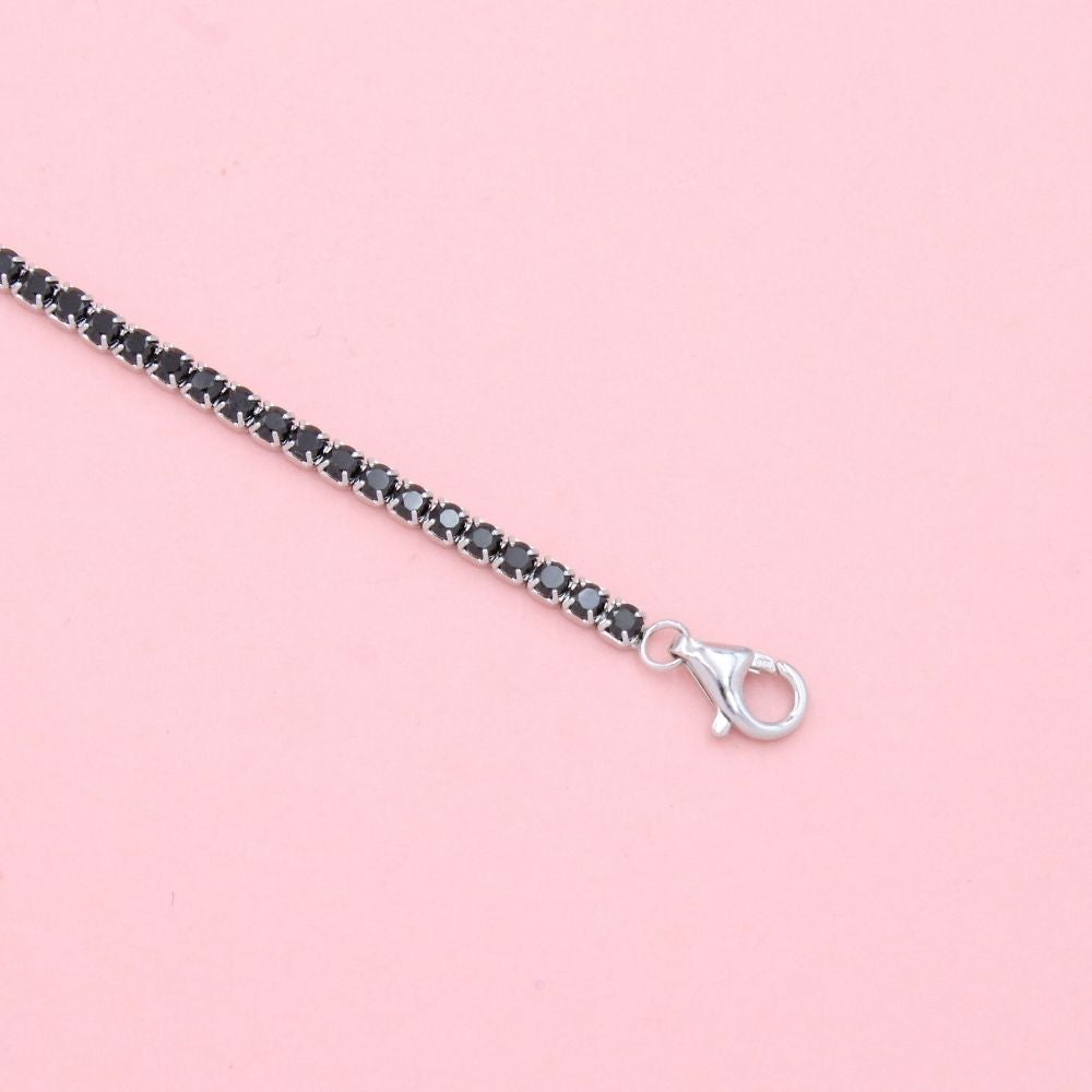 Pulsera de Plata .925 Tejido Tenis con Diseño Brillante Incrustado con Zirconia Oscura mod. 1379