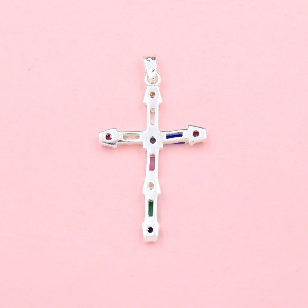 Cruz de Plata .925 Diseño Incrustado con Zirconias de Colores mod. 1124