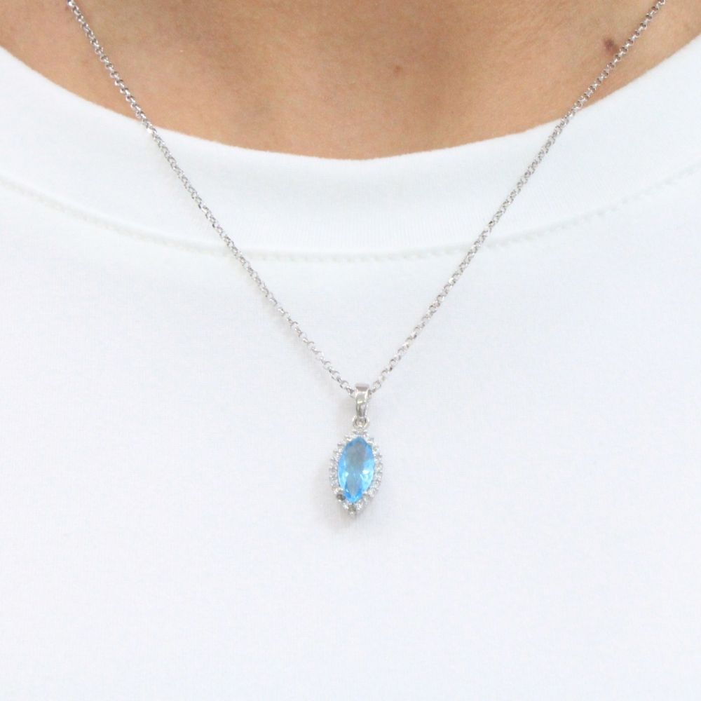 Gargantilla de Plata .925 con Dije Oval de Zirconia Azul mod. 1077