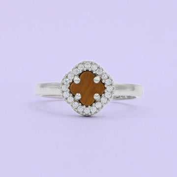 Anillo de Plata .925 Diseño de Trébol de Ojo de Tigre mod. 1043