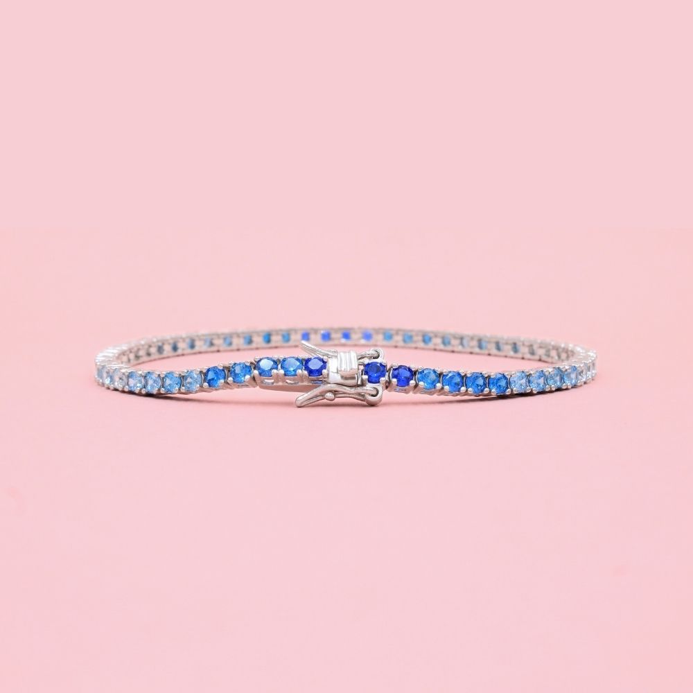 Pulsera de Plata .925 Tejido Tenis de Zirconias de Tonos Azules mod. 1273
